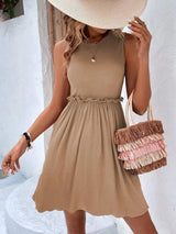 Frill Round Neck Sleeveless Mini Dress Casual Dresses - Tophatter Daily Deals