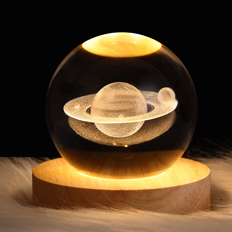 Luminous Starry Sky And Planets Moon Moon Crystal Ball Small Night Lamp Projection Ambience Light Creative Gift New Strange Gift Solid Wood Lamp Holder Saturn 6cm Lamps - Tophatter Daily Deals