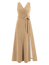Slit Surplice Tie Waist Sleeveless Dress Cocktail Dresses - Tophatter Daily Deals