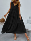 Tiered V-Neck Sleeve Dress Black Casual Dresses - Tophatter Daily Deals