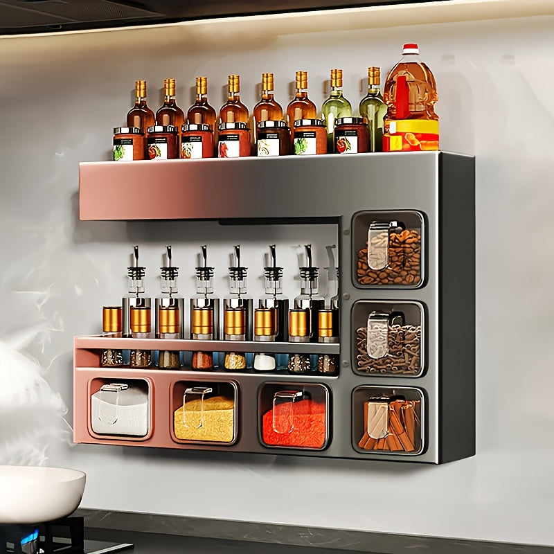 Wall-Mounted Metal Spice Rack with 6 Jars Kitchen Cabinets - Tophatter Daily Deals