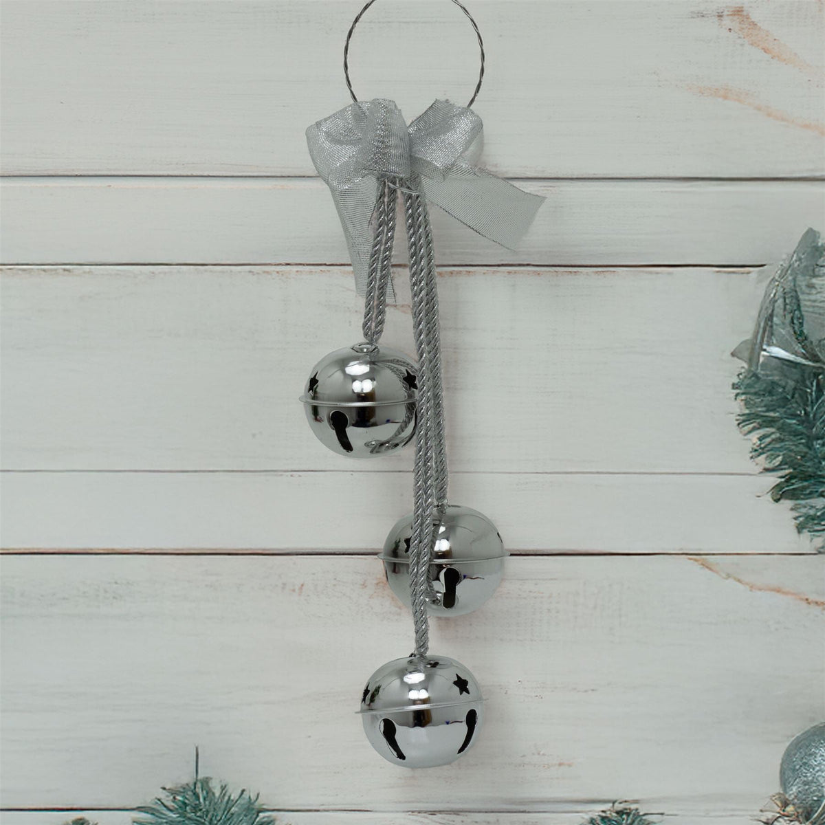 Extra Large Silver Christmas Jingle Bells Door Hanger | Hanging Bell Garland Jingle Bells - Tophatter Daily Deals