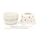 Chocolate Fondue Set | White Ceramic Tea Light Candle Fondue Pot with 2 Forks Fondue Set - Tophatter Daily Deals