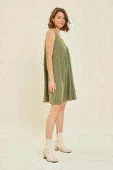 HEYSON Full Size Texture V-Neck Sleeveless Flare Mini Dress Casual Dresses - Tophatter Daily Deals