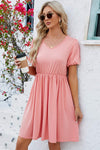 V-Neck Balloon Short Sleeve Dress Casual Dresses - Tophatter Daily Deals