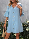 V-Neck Half Sleeve Mini Dress Light Blue Casual Dresses - Tophatter Daily Deals