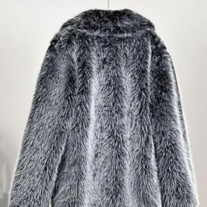 Warm Cozy Women's Long Coat - Notched Lapel, Faux Fur Gray 3D Changing Face Moving Picture Frame - Tophatter Daily Deals