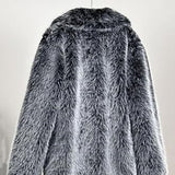 Warm Cozy Women's Long Coat - Notched Lapel, Faux Fur Gray 3D Changing Face Moving Picture Frame - Tophatter Daily Deals