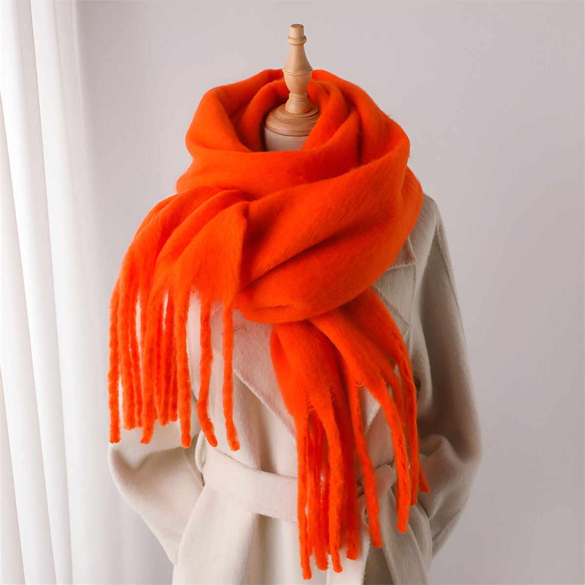 Soft Women’s Scarf - Oversized Fringed Cashmere For Winter Orange - Tophatter Daily Deals