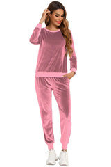 Round Neck Long Sleeve Loungewear Set with Pockets Loungewear Sets - Tophatter Daily Deals