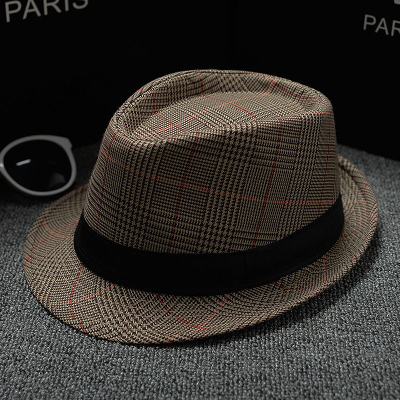British Houndstooth European And American Sun Hats For Men Stripes Apricot 58cm 0 - Tophatter Daily Deals
