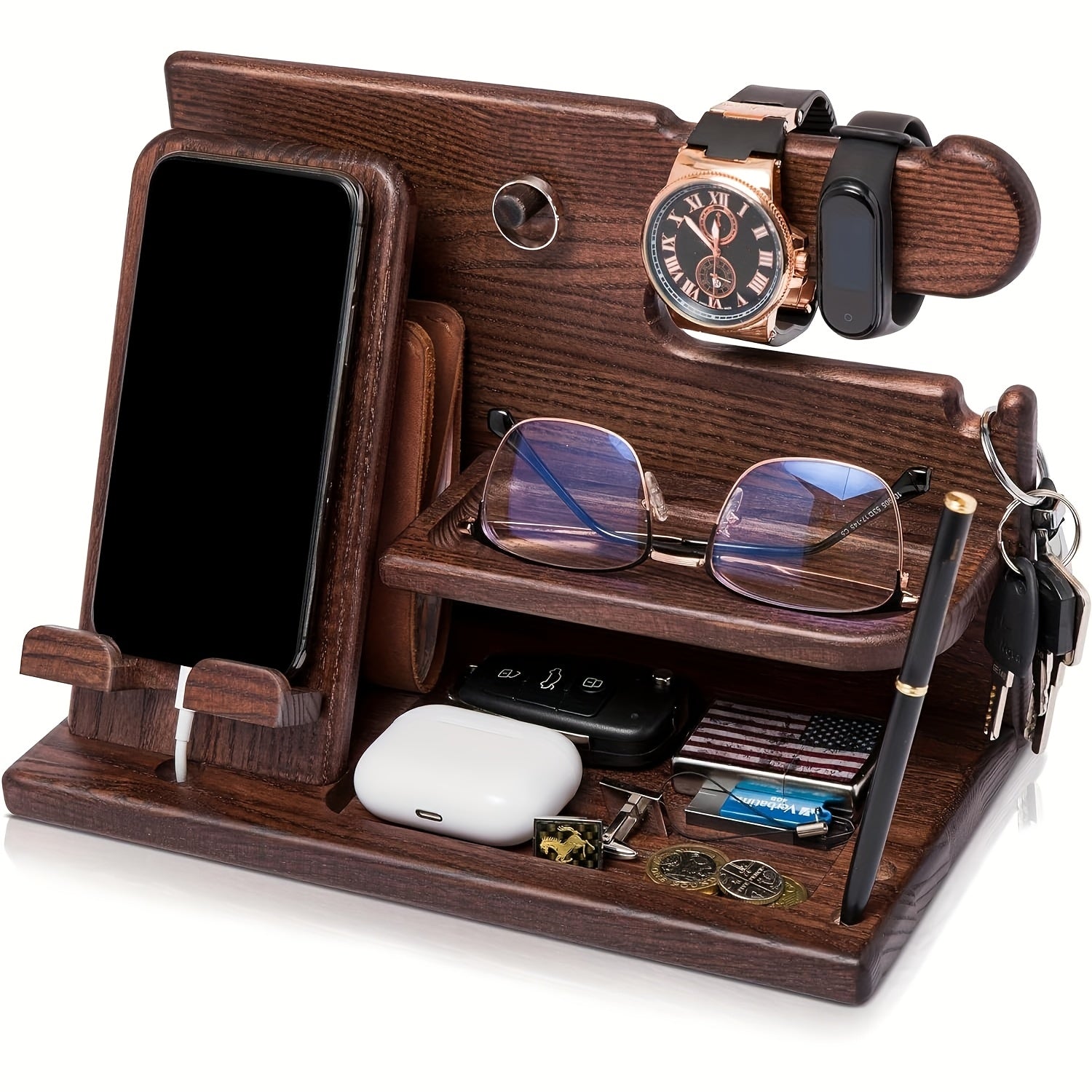 Wooden Desk Organizer Phone Docking Station Stand Mobile Accessories - Tophatter Daily Deals