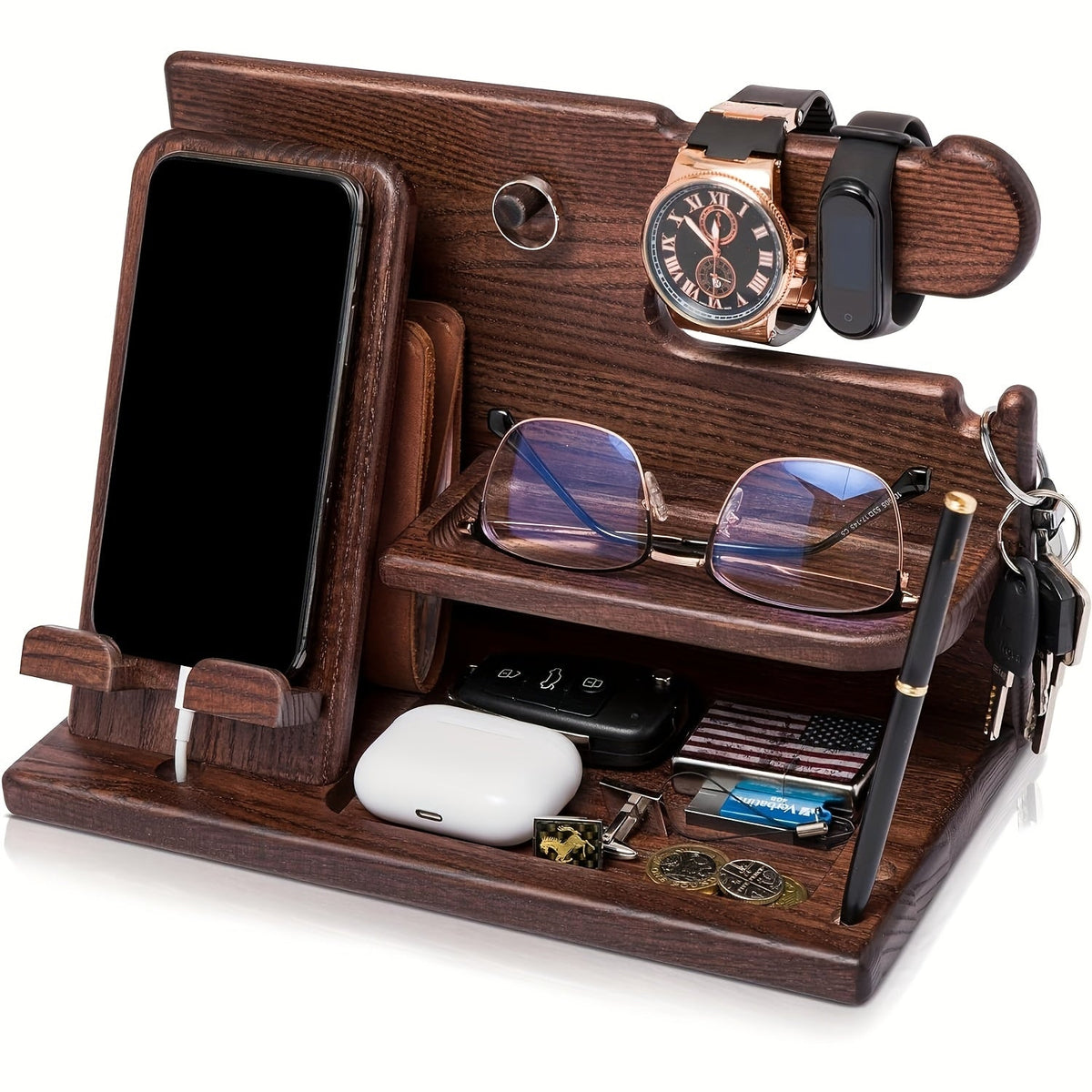 Wooden Desk Organizer Phone Docking Station Stand Mobile Accessories - Tophatter Daily Deals