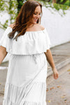 Plus Size Swiss Dot Off-Shoulder Tiered Dress Casual Dresses - Tophatter Daily Deals