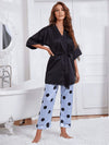 Cami, Robe, and Printed Pants Pajama Set Sky Blue Loungewear Sets - Tophatter Daily Deals