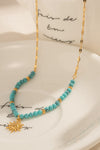 Turquoise Beaded 18K Gold-Plated Sun Shape Pendant Necklace Necklaces - Tophatter Daily Deals