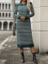 Striped Round Neck Long Sleeve Dress Casual Dresses - Tophatter Daily Deals