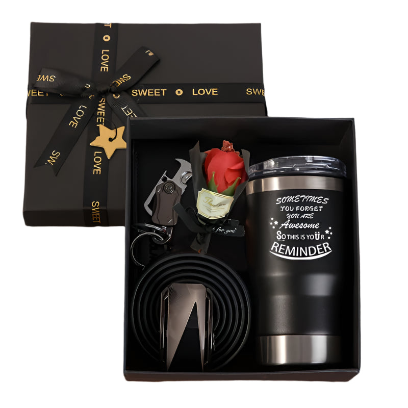 Men's Gift Set with Wallet Belt Keychain (6pcs) gifts - Tophatter Daily Deals