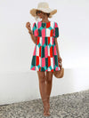 Geometric Frill Round Neck Short Sleeve Dress Casual Dresses - Tophatter Daily Deals