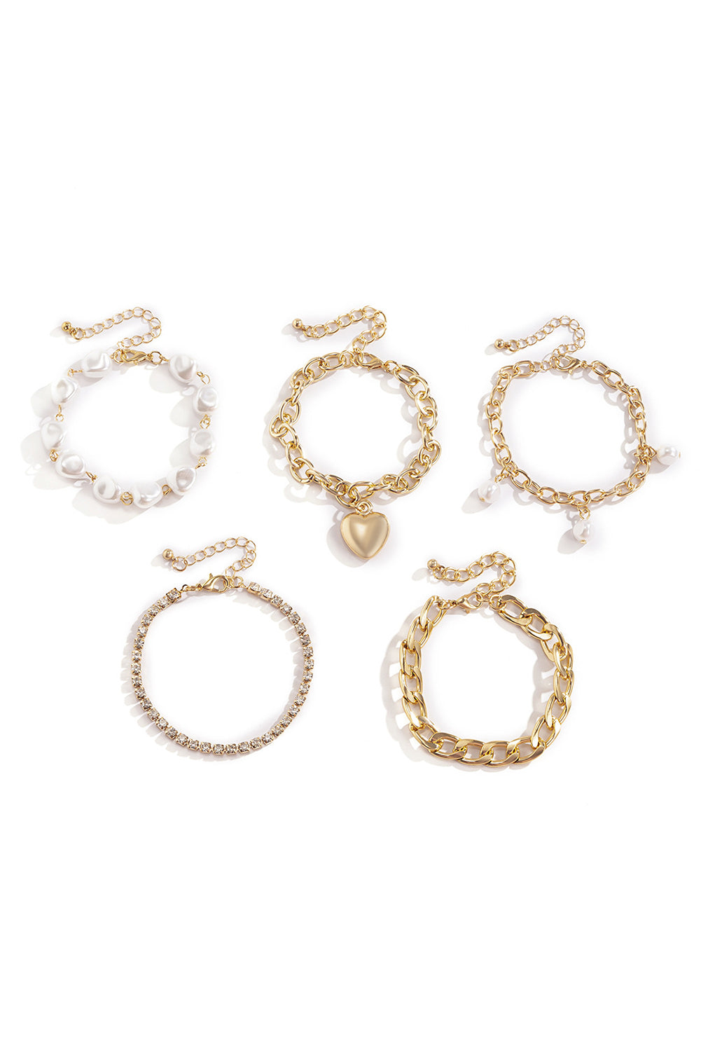 Gold 5Pcs Pearl Heart Diamond Bracelet Set Bracelets - Tophatter Daily Deals