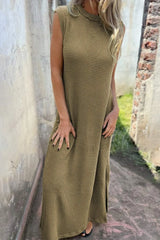 Waffle-Knit Slit Sleeveless Maxi Dress Casual Dresses - Tophatter Daily Deals