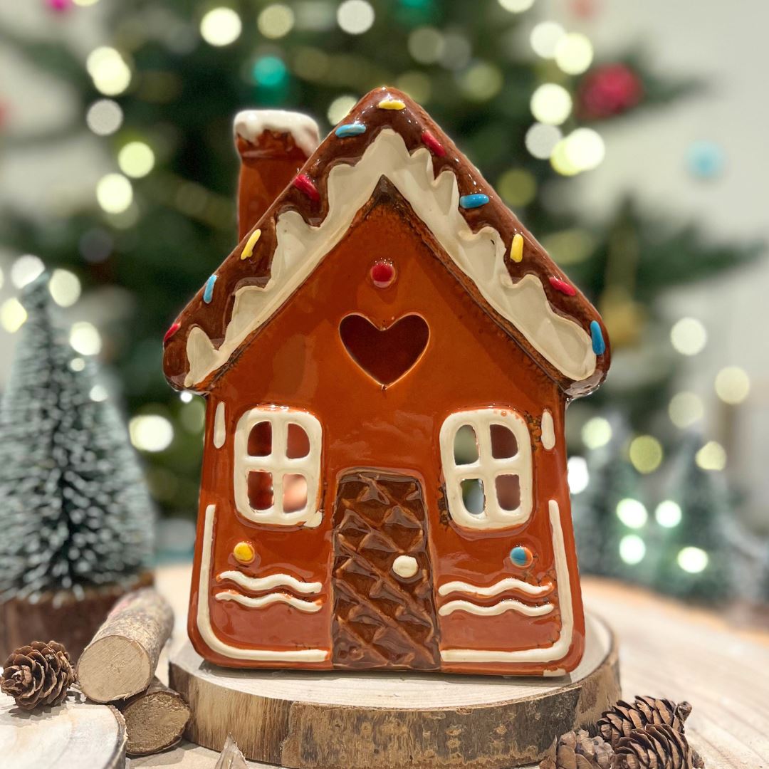 Ceramic Gingerbread House Christmas Tealight Holder | Festive Candle Ornament Candle Holder - Tophatter Daily Deals
