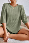 Round Neck Ribbed Top and Shorts Lounge Set Loungewear Sets - Tophatter Daily Deals