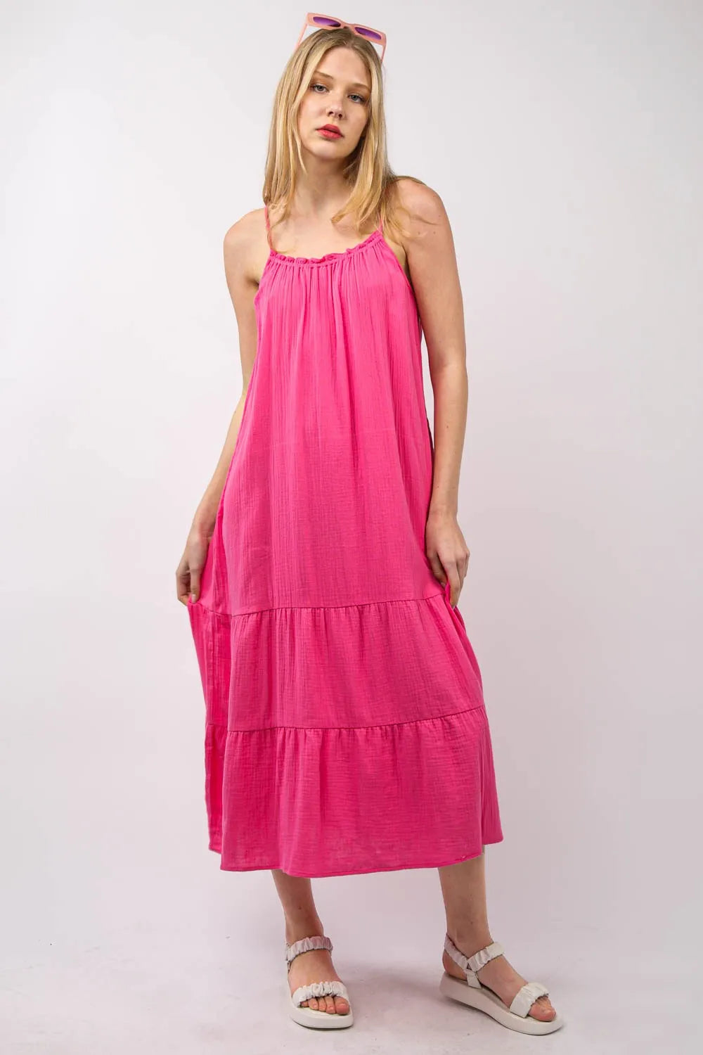 VERY J Ruffled A-Line Midi Cami Dress Casual Dresses - Tophatter Daily Deals