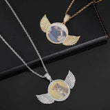 Angel Wings Medallions Custom Photo Pendant Necklace For Men Hip Hop Jewelry Iced Out Pendant Custom Engraved Name Memory Gift 7 - Tophatter Daily Deals
