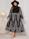 Plus Size Printed Mock Neck Long Sleeve Midi Dress Casual Dresses - Tophatter Daily Deals