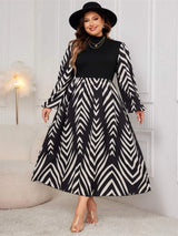 Plus Size Printed Mock Neck Long Sleeve Midi Dress Casual Dresses - Tophatter Daily Deals