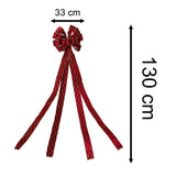 Red Velveteen Tree Top Bow with Long Streamer | Fabric Christmas Tree Topper Tree Decoration - Tophatter Daily Deals