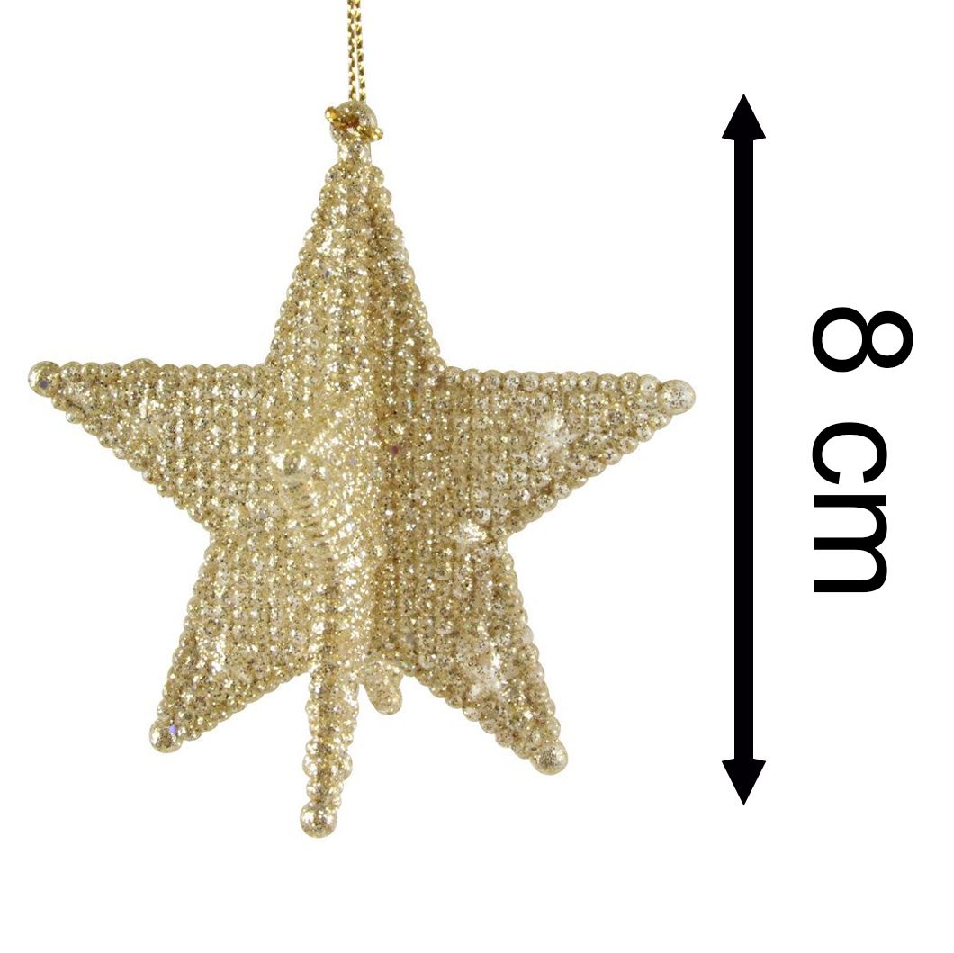 Gold Beaded Star Bauble | Gold Glitter 3D Star Christmas Tree Ornament - 9cm Baubles - Tophatter Daily Deals
