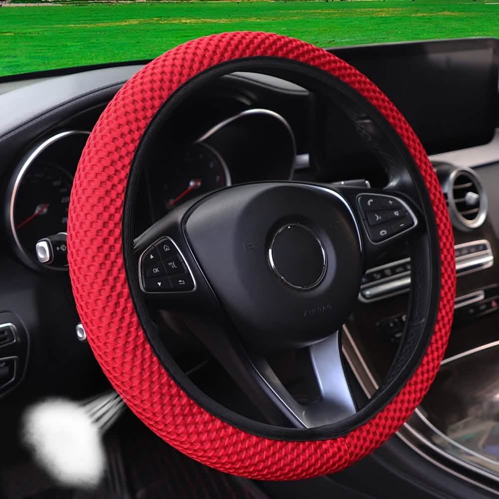 Breathable Comfortable Non-slip Mesh Steering Wheel Cover Red Automotive - Tophatter Daily Deals