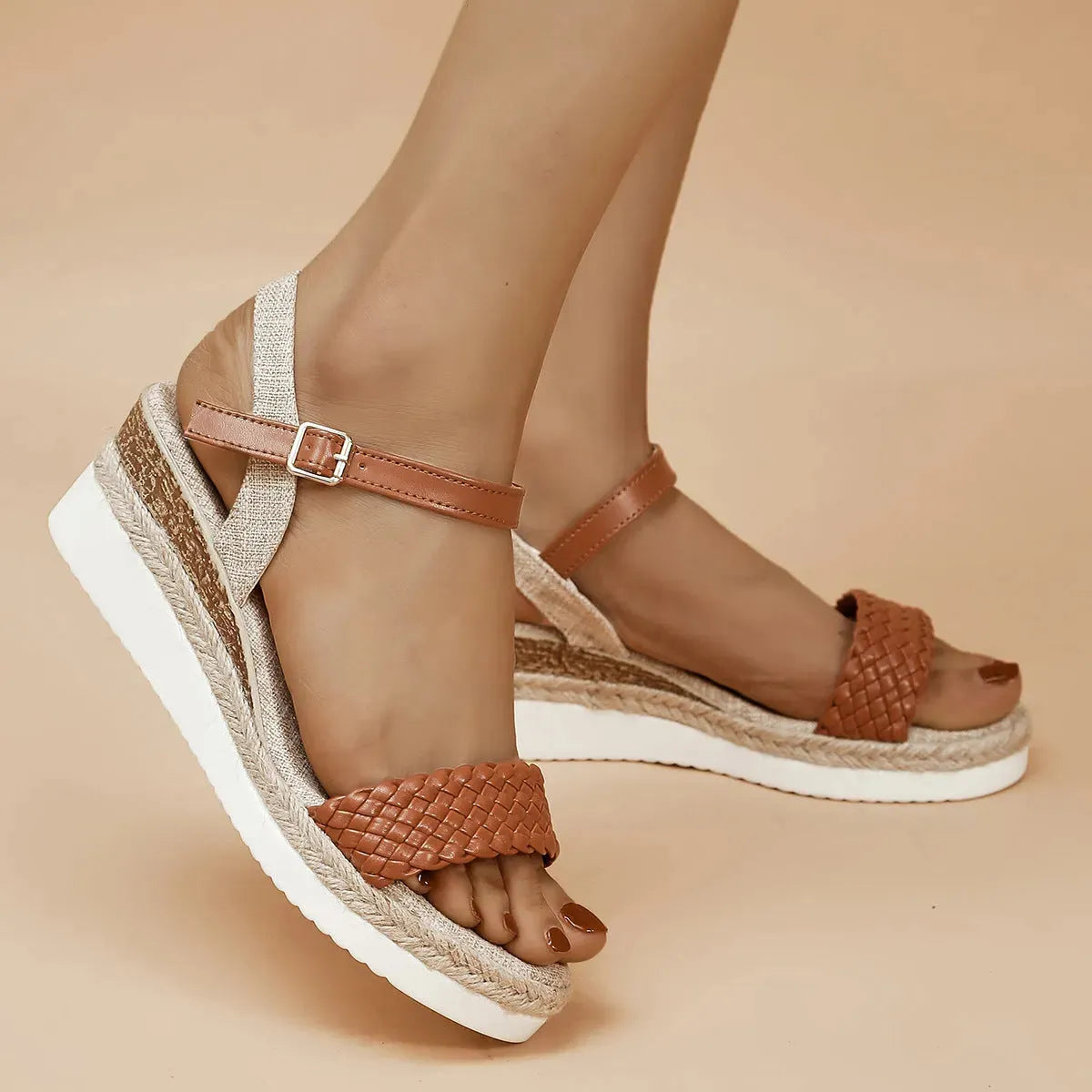 Summer Thick-soled Braided Design Sandals New Fashion Casual Linen Buckle Wedges Shoes For Women Humidifier - Tophatter Daily Deals