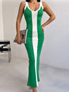 Contrast Wide Strap Slit Midi Dress Mid Green Casual Dresses - Tophatter Daily Deals