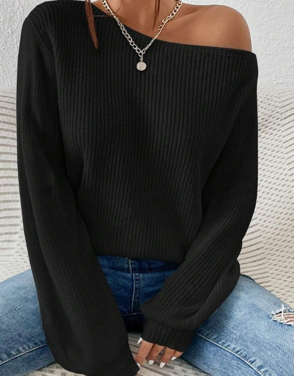 Soft Women’s Sweater - Asymmetric Shoulder, Ribbed Knit Black 3D Changing Face Moving Picture Frame - Tophatter Daily Deals