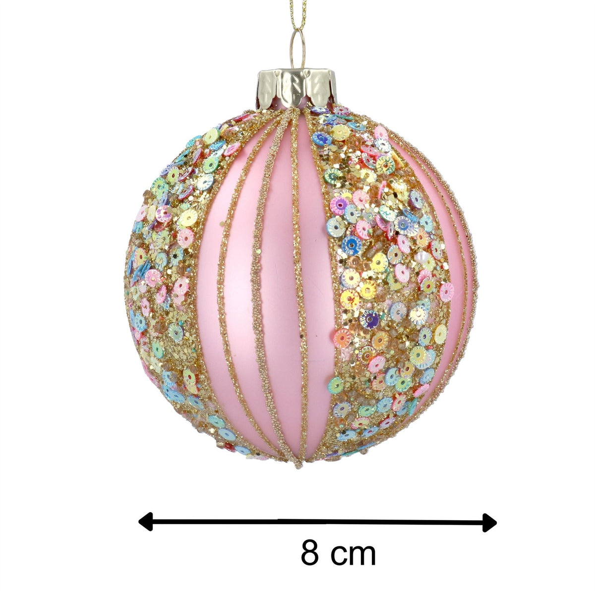 Matt Pink Bauble with Sequins | Luxury Christmas Tree Hanging Ornament - 8cm Baubles - Tophatter Daily Deals