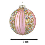 Matt Pink Bauble with Sequins | Luxury Christmas Tree Hanging Ornament - 8cm Baubles - Tophatter Daily Deals