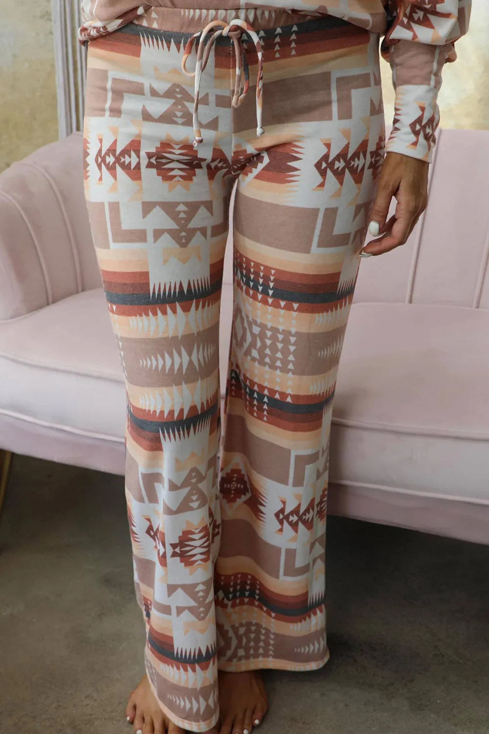 Multicolour Aztec Print Puff Sleeve Pullover and Pants Lounge Outfit Loungewear & Sleepwear/Sleepwear - Tophatter Daily Deals