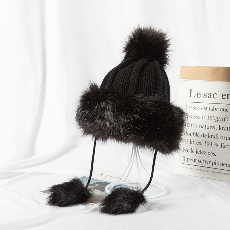All-match Cute Woolen Knitted Ear Caps Plus Velvet Thick Winter Lei Feng Hat Black M 0 - Tophatter Daily Deals