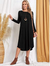 Pocketed Round Neck Long Sleeve Tee Dress Black Casual Dresses - Tophatter Daily Deals