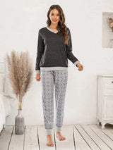 Long Sleeve Top and Polka Dot Pants Set Black Loungewear Sets - Tophatter Daily Deals