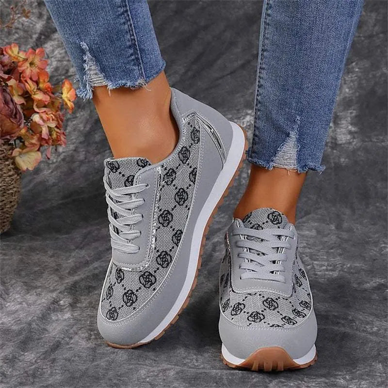 Flower Print Lace-up Sneakers Casual Fashion Lightweight Breathable Walking Running Sports Shoes Women Flats Humidifier - Tophatter Daily Deals