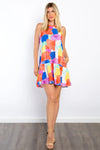 Be Stage Abstract Print Ruffle Hem Mini Dress with Pockets Royal Orange Casual Dresses - Tophatter Daily Deals