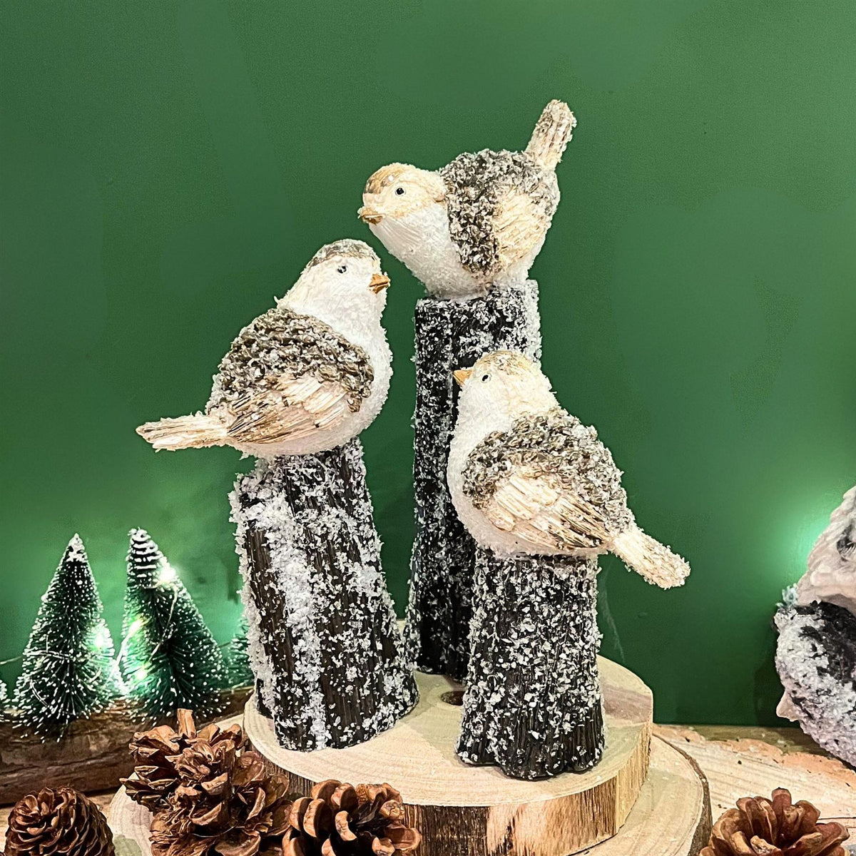 Festive 3 Piece Snowbird Christmas Ornament | Resin Winter Snow Christmas Decoration | Bird Statue Figurine Indoor Christmas Decorations Ornament - Tophatter Daily Deals