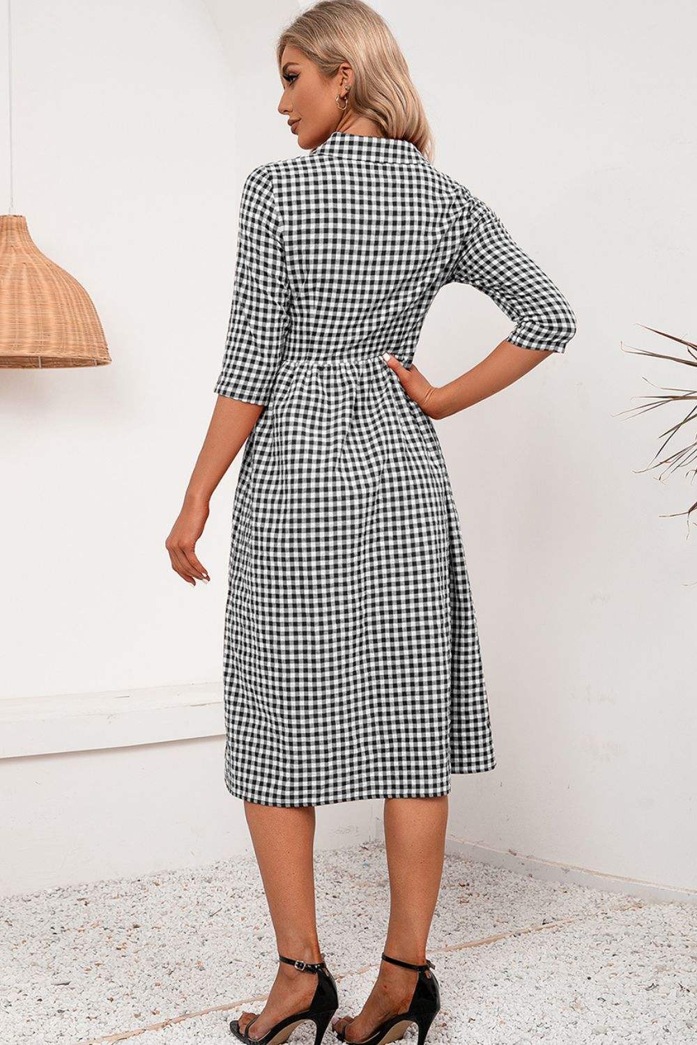 Plaid Collared Neck Midi Dress Casual Dresses - Tophatter Daily Deals