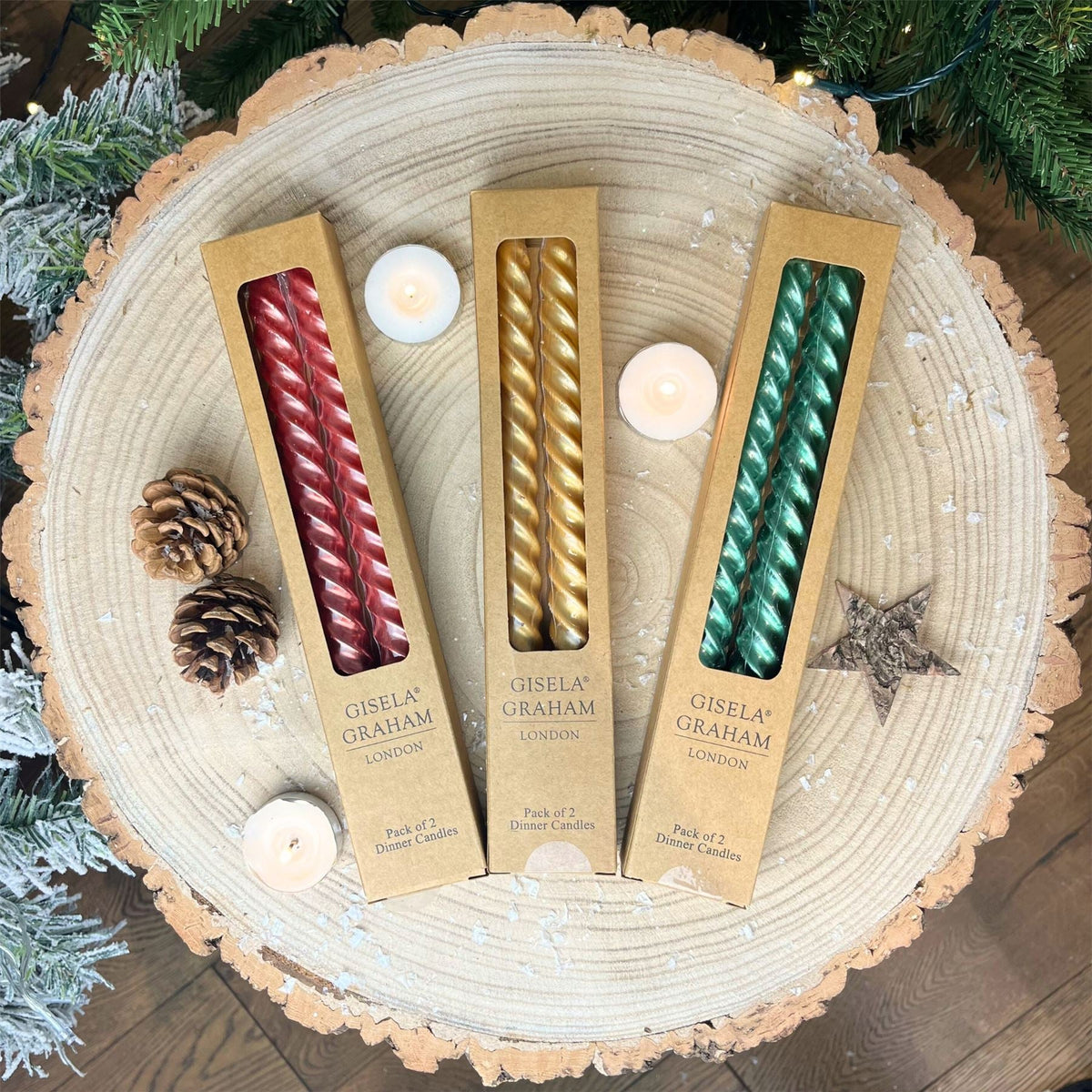 Pair of Metallic Gold Twist Dinner Candles | 2 Christmas Taper Candles - 25cm Candle - Tophatter Daily Deals