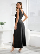 Slit Surplice Tie Waist Sleeveless Dress Cocktail Dresses - Tophatter Daily Deals