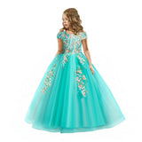 Autumn Girls Long Lace Applique Umbrella Princess Dress Light Green 0 - Tophatter Daily Deals